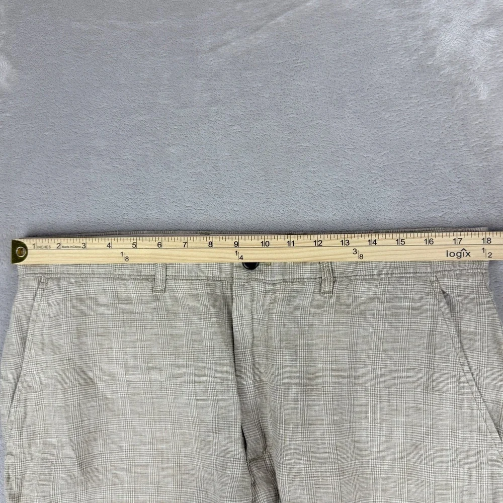 VTG J.Crew Linen Pants Men 34x30 Fit 36x28.5 Beige Tan Glen Plaid Oarsman Preppy - Picture 7 of 13